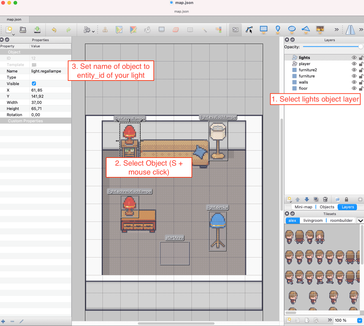 Configure entity ids in the Tiled map